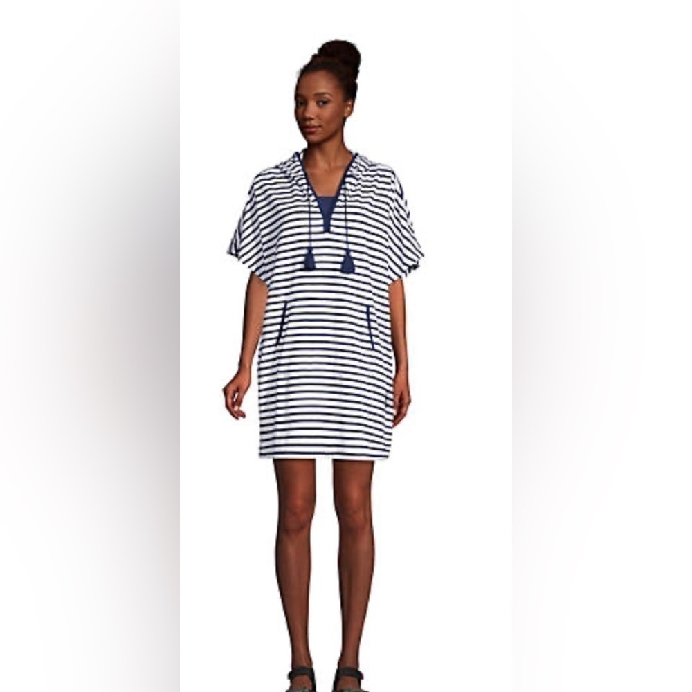 Gug Lands' End Navy & White Striped Cover Up, Size Small